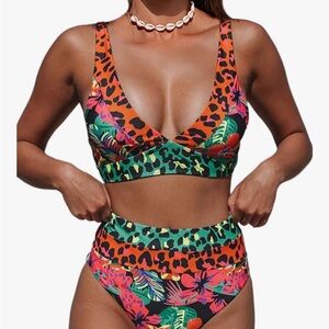 NWOT Tropical Leopard Print Bikini Set